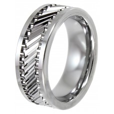 Tungsten Carbide Gear Design Center Wedding Band - Mens Ring